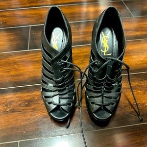 Pre-loved Yves Saint Laurent Paris Black Hortense Wedges! Excellent! US size 6